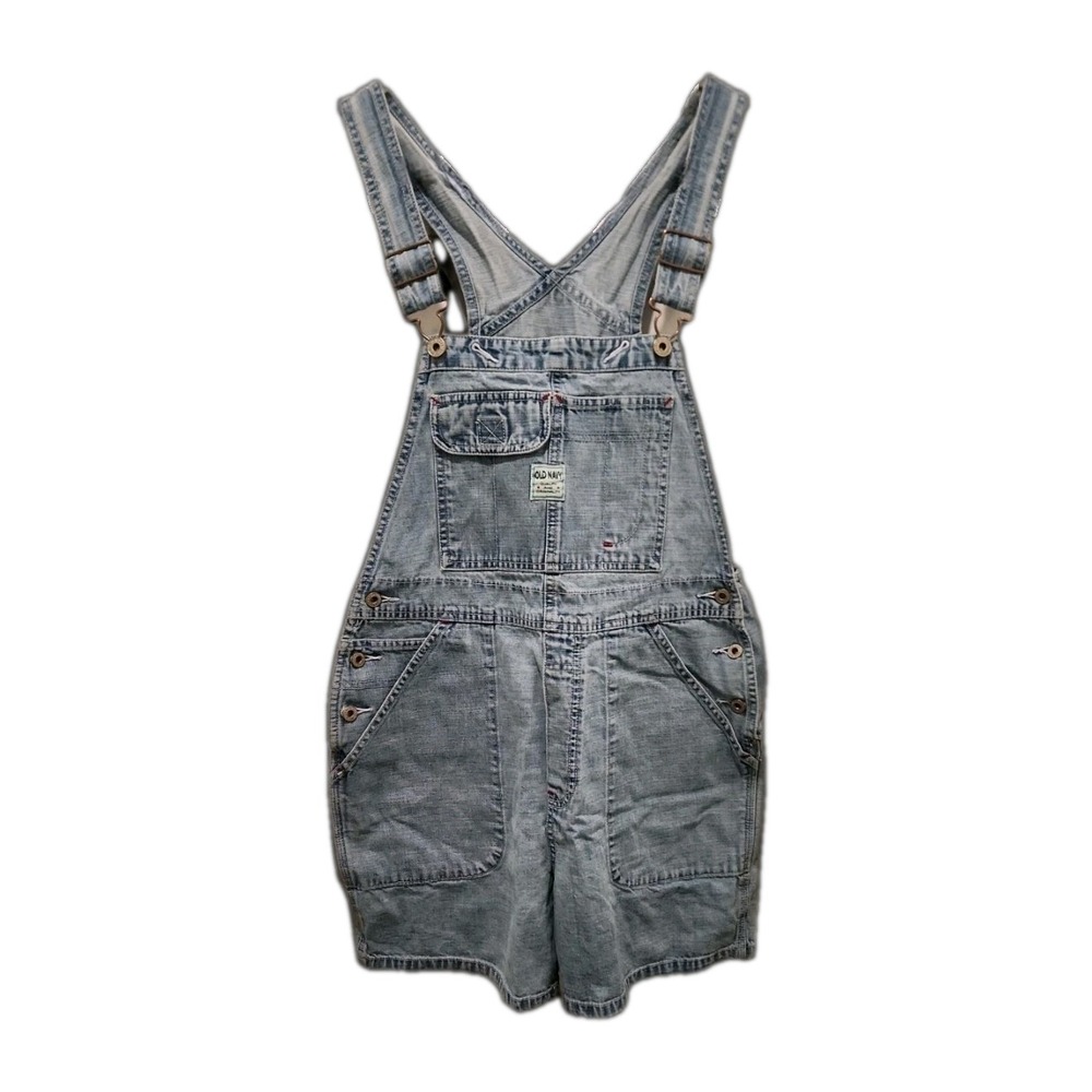 Vtg Y2K Old Navy Bib Shortalls Light Wash Denim Sz Medium With Pockets Overalls